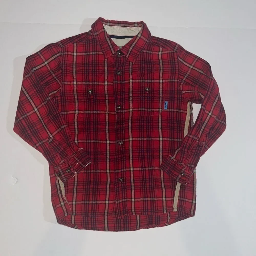 Boys flannel long sleeve top tough skin red lined jeans outfit bundle set 5t